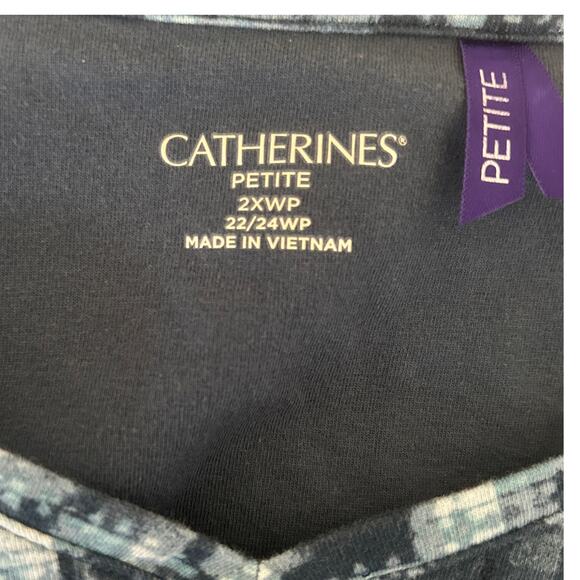 Catherines Women Top‎ 2X Petite Blue Abstract Casual Whimsy Mature Office Travel - Picture 2 of 8